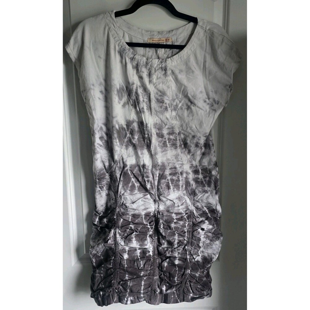 XCVI Wearables Aviana Ruched Gray White Ombre Tie Dye Boho Artsy Size Small